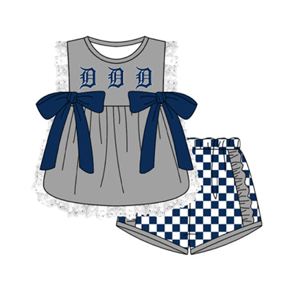 Preorder moq 5 Baby Girls Sleeveless Lace Tunic Checked Short Team Clothes Sets