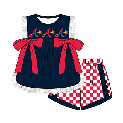 Preorder moq 5 Baby Girls Sleeveless A Lace Tunic Checked Short Team Clothes Sets