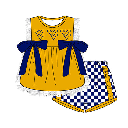Preorder moq 5 Baby Girls Sleeveless WV Lace Tunic Checked Short Team Clothes Sets