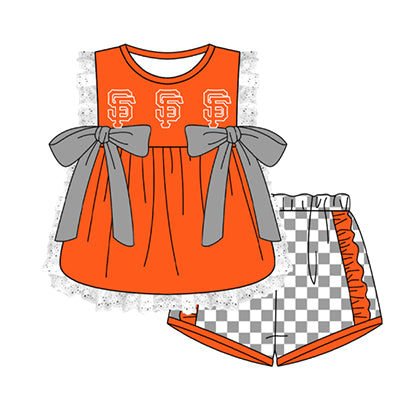 Preorder moq 5 Baby Girls Sleeveless SF Lace Tunic Checked Short Team Clothes Sets