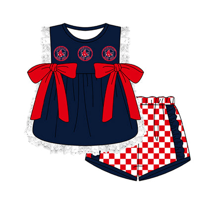 Preorder moq 5 Baby Girls Sleeveless Sox Lace Tunic Checked Short Team Clothes Sets