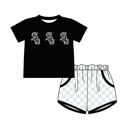 Preorder moq 5 Baby Boys Short Sleeve Sox Top Checked Pockets Short Team Clothes Sets