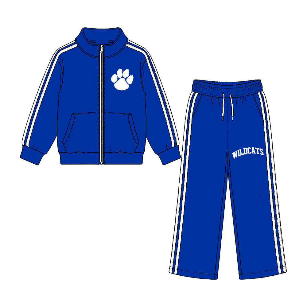 Preorder (moq 5) Baby Girl Clothes Paw Graphic Side Stripe Print Long Sleeve Zip Jacket Pant Set