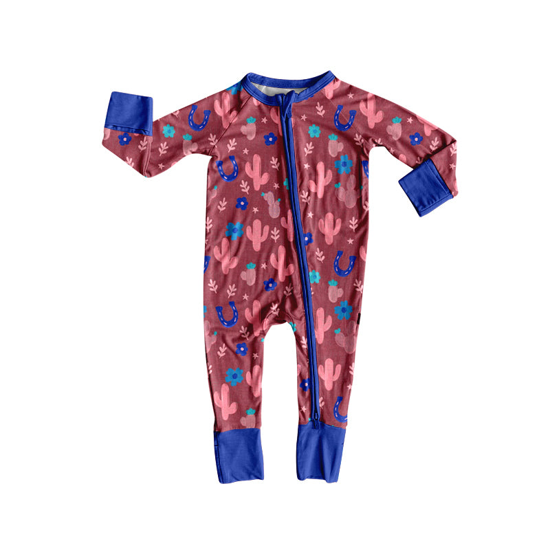 Preorder(moq 5)Baby Girls Western Cactus Zipper Footie Rompers