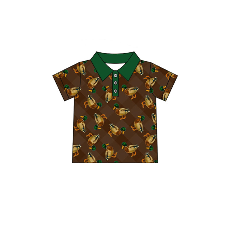 Preorder (moq 5)Baby Boys Brown Checked Ducks Hunting Button Polo Shirts Top