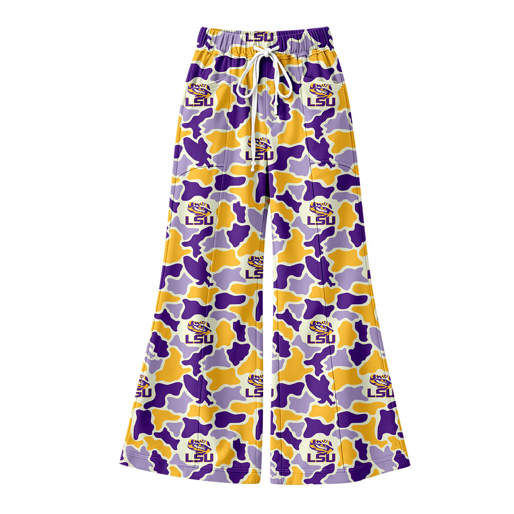 Preorder (moq 5) Baby Girl Clothes LSU Tigers Camo Mascot Print Flare Bell Bottom Pant