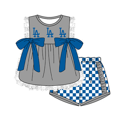 Preorder moq 5 Baby Girls Sleeveless LA Lace Tunic Checked Short Team Clothes Sets