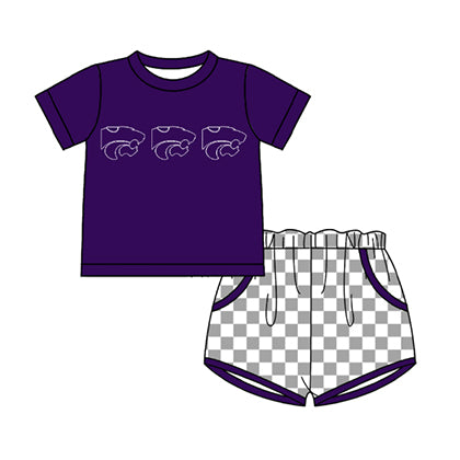 Preorder moq 5 Baby Boys Purple Leopard Top Checked Pockets Short Team Clothes Sets