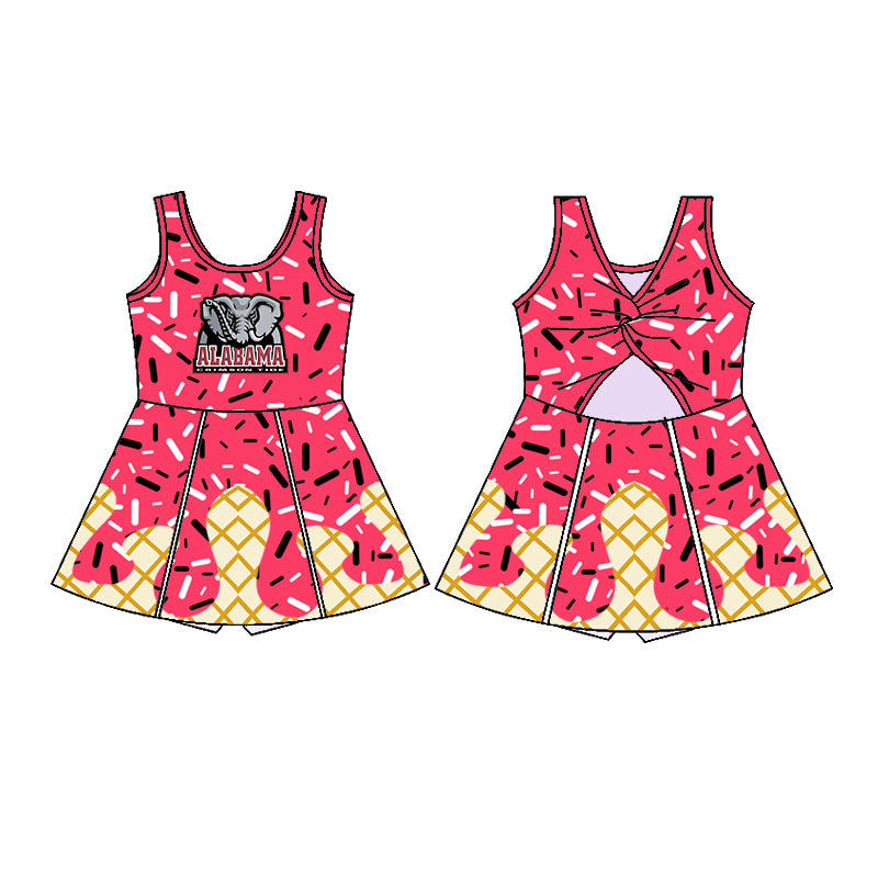 Preorder (moq 5)Baby Girls Sleeveless Elephant Alabama Drip Shorts Team Knee Length Dresses