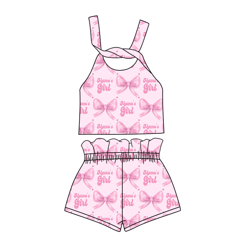 Preorder (moq 5)Baby Girls Mama's Girl Bows Straps Top Shorts Clothes Sets