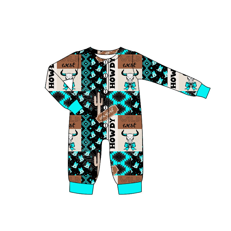 Preorder (moq 5)Baby Boys Western Howdy Cow Buttons Long Sleeves Rompers