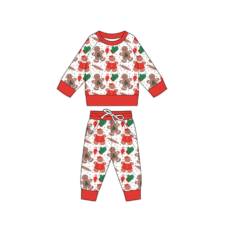 Preorder (moq 5)Baby Boys Long Sleeves Red Gingerbread Top Pockets Pant Pajamas Set