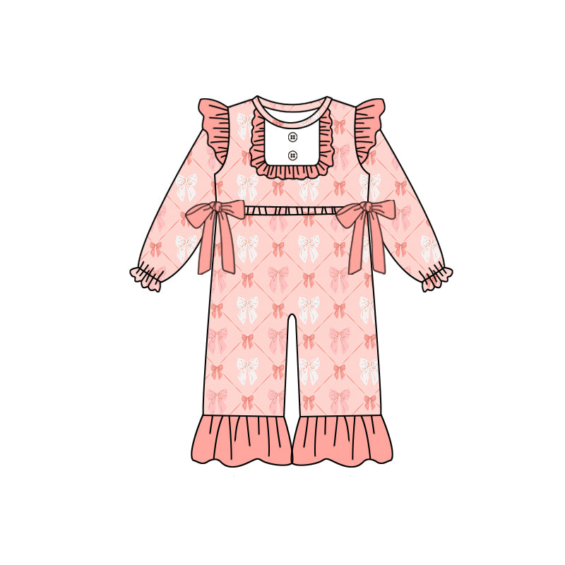 Preorder(moq 5)Baby Girls Coral Bows Ruffle Rompers