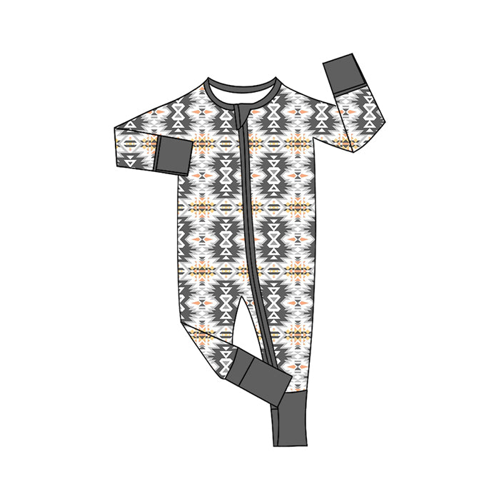 Preorder (moq 20)Baby Boys Bamboo Aztec Western Two Way Zip Convertible Rompers