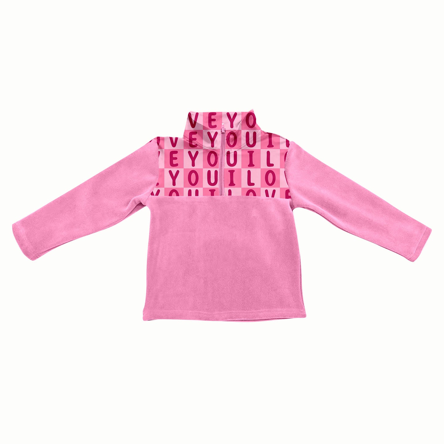 Preorder(moq 5) Baby Girls Pink I Love You Checked Half Zipper Valentines Pullovers Sweater Tops