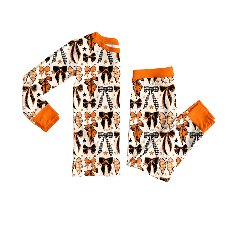 Preorder (moq 5)Baby Girls Long Sleeves Colorful Bows Stars Plaid Top Pants Pajamas Set