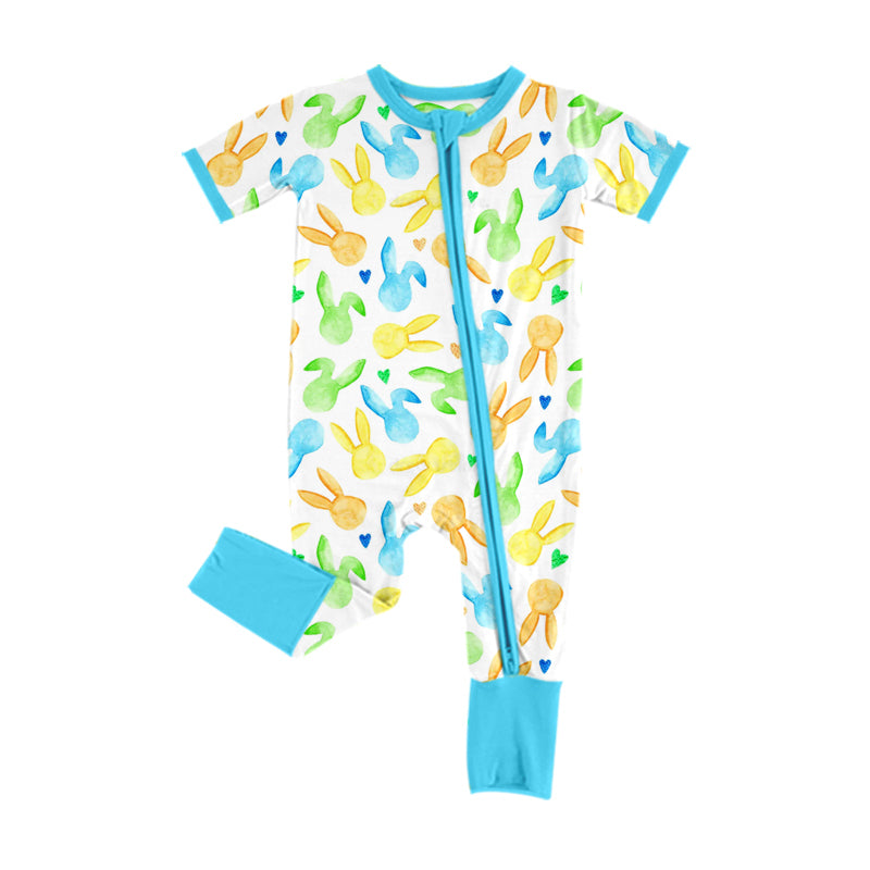 Preorder(moq5) Baby Clothes High-Quality Easter Bunny Print Short Sleeve Romper