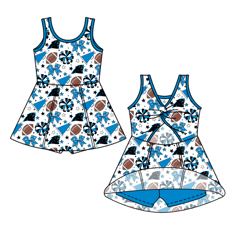 Preorder (moq 5)Baby Girls Sleeveless Bows Stars Footballs Team Shorts Knee Length Dress