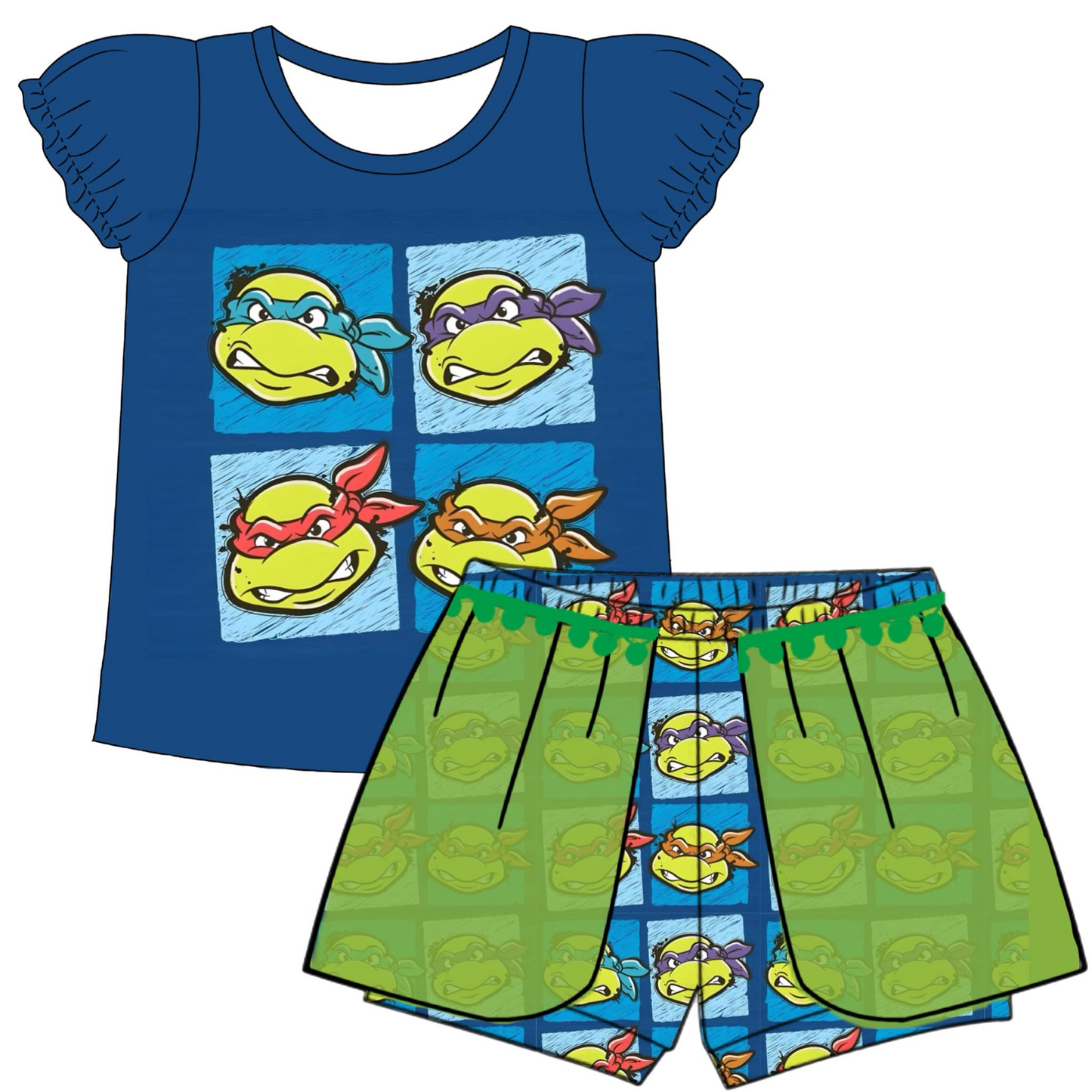 Baby Girls Turtle Shirt Shorts Summer Clothes Sets preorder (moq 5)