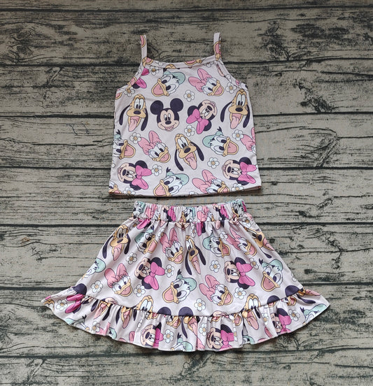 Baby Girls Straps Top Cartoon Bows Mouse Skirts Clothes Sets