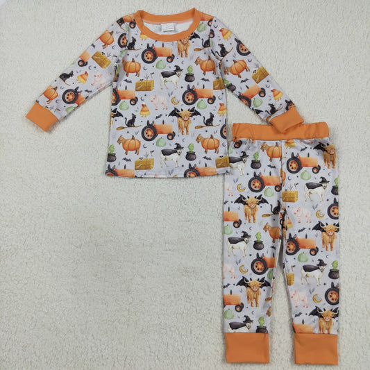Sibling Baby Boys Pumpkins Bats Halloween Zipper Footie Rompers Pajamas Sets