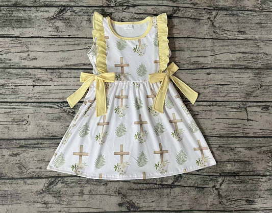 Baby Girls Cross Easter Flowers Bows Knee Length Dresses