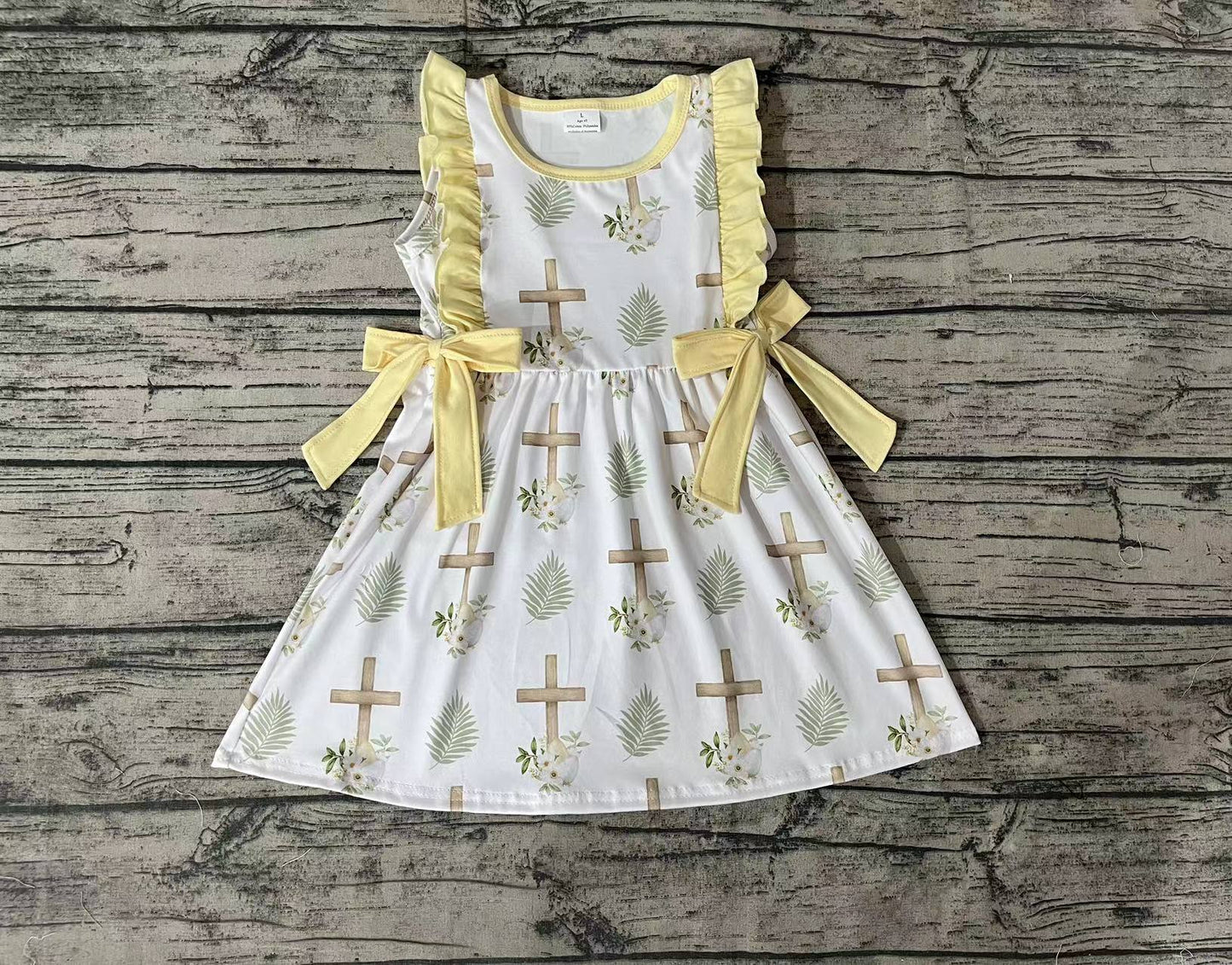 Baby Girls Cross Easter Flowers Bows Knee Length Dresses