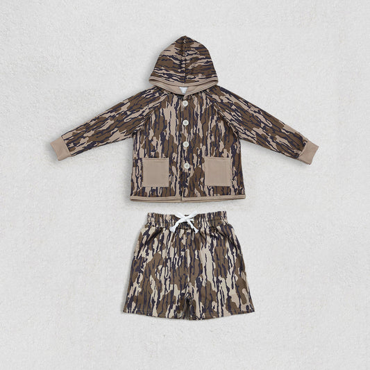 Sibling Baby Boys Southern Camo Button Pockets Hoodies Shorts Hunting Clothes Sets