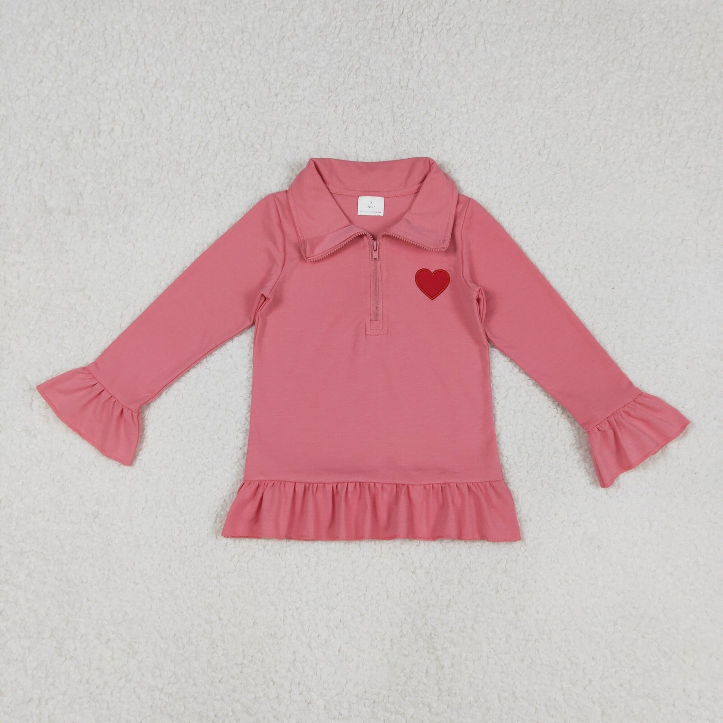 Embroidery Hearts Baby Girls Long Sleeve Zipper Valentines Pullovers Top