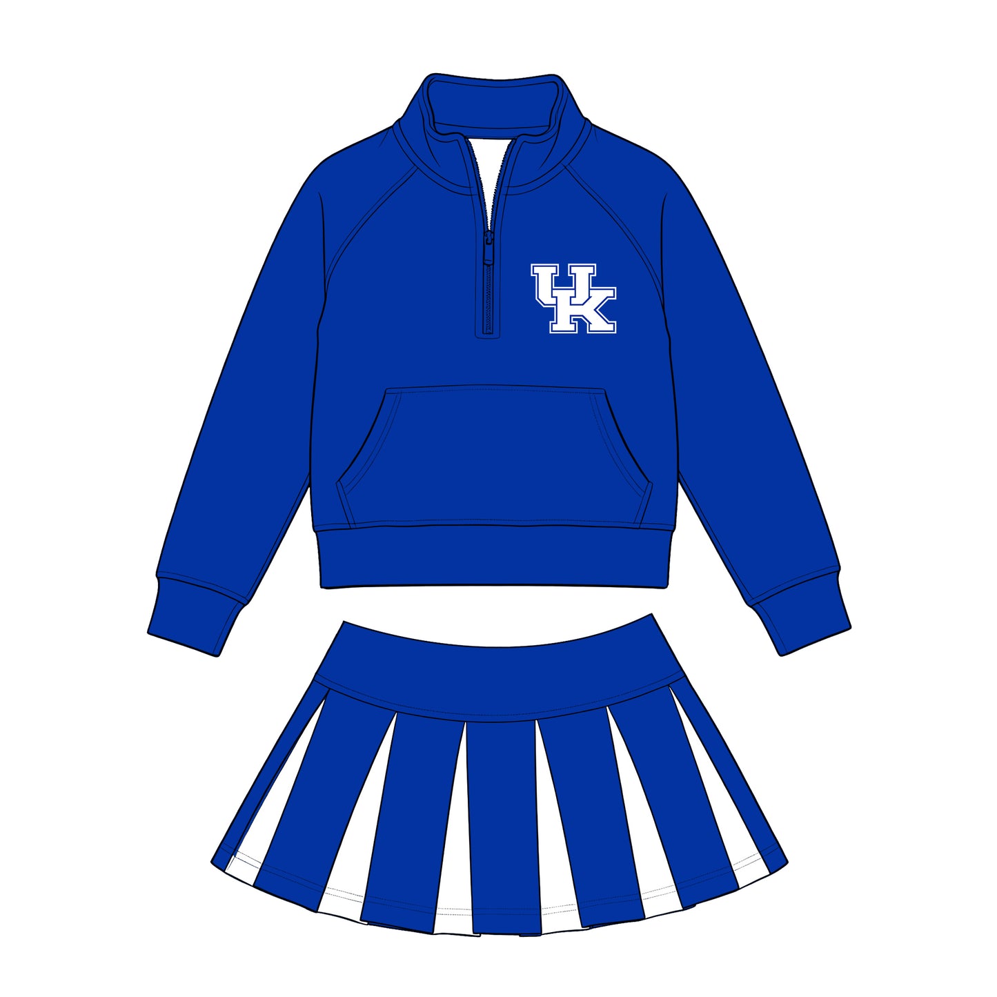 Preorder (moq 5)Baby Girls Zip Pocket UK Pullover Blue White Skirt Short Team Clothes Set