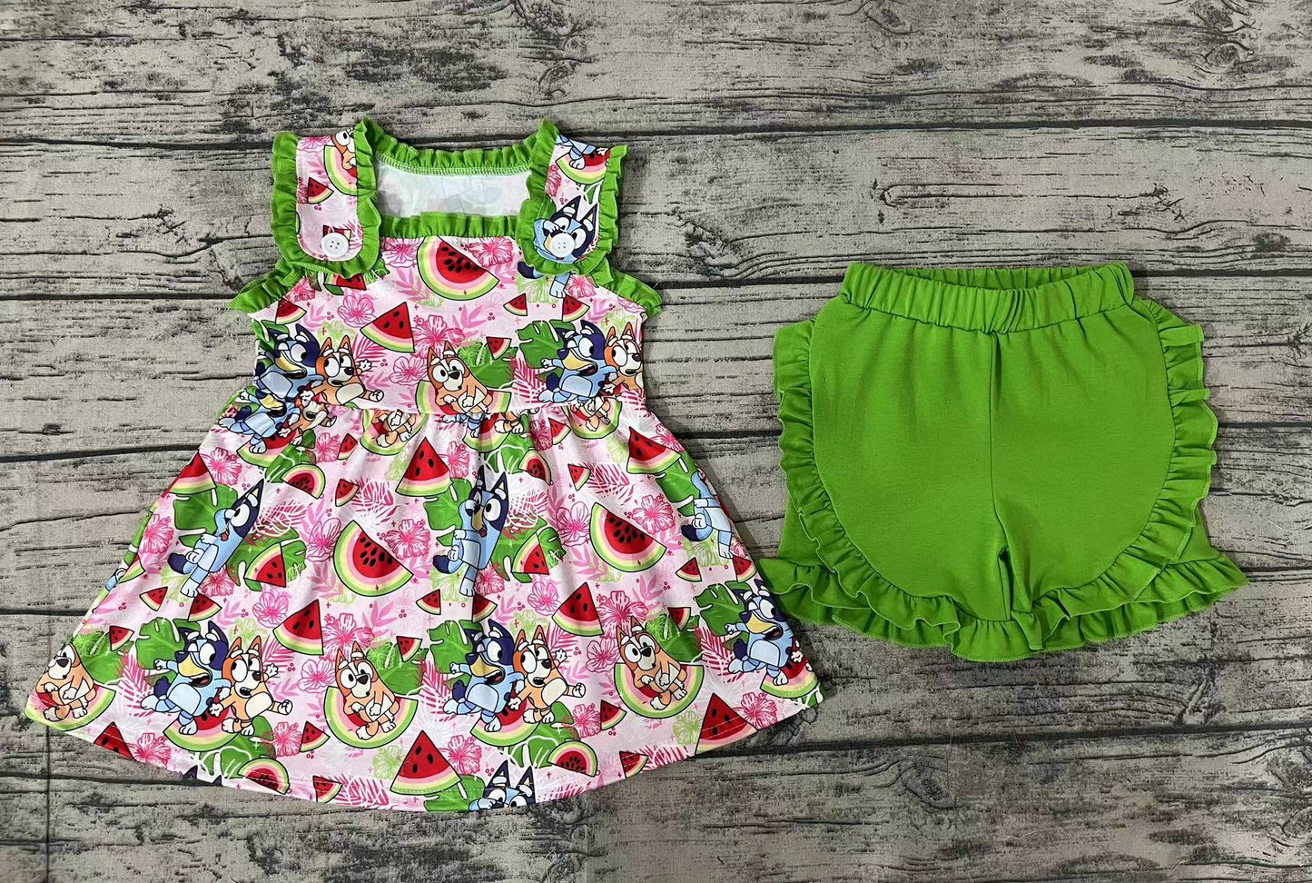 Baby Girls Watermelon Dogs Tunic Top Ruffle Shorts Clothes Sets