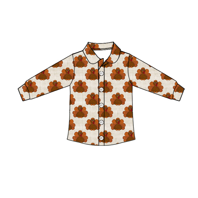 Baby Boys Thanksgiving Turkey Buttons Long Sleeve Tee Shirts Tops Preorder(moq 5)