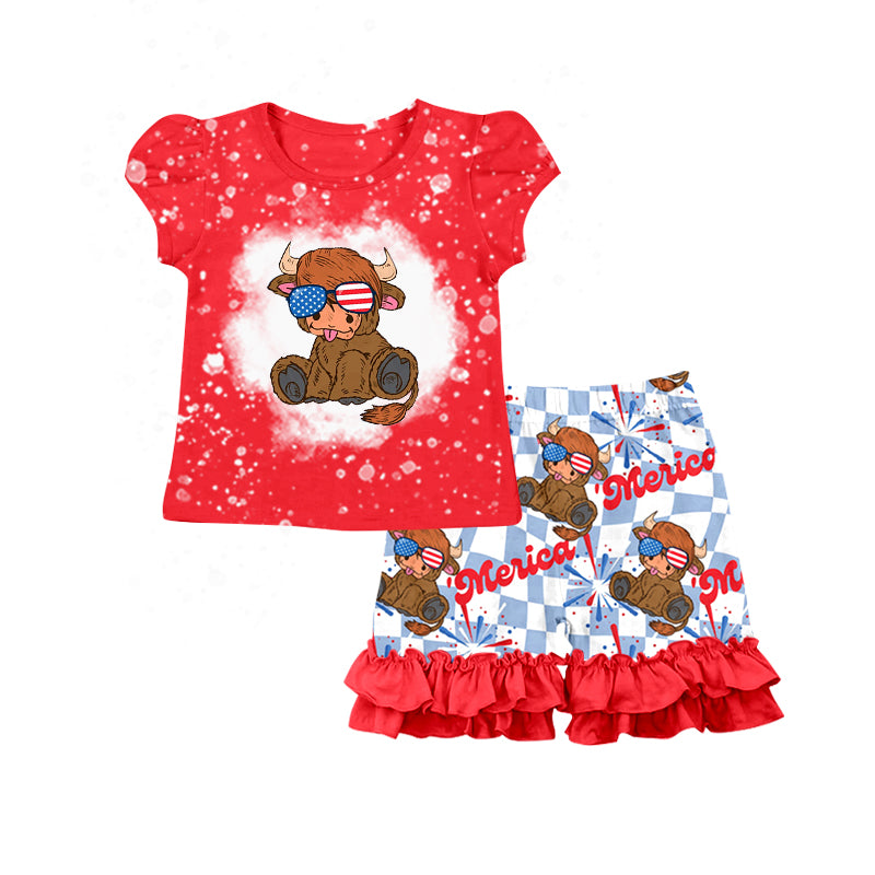 Baby Girls Highland Cow Shirts Shorts Outfits Sets preorder(moq 5)