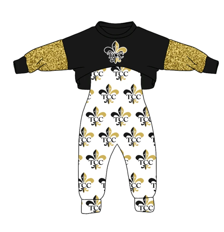 Preorder moq 5 Baby Girls Saints Team Top Jumpsuits 2pcs Sets