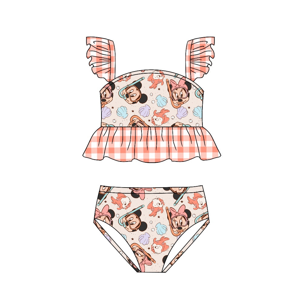 Baby Girls Cartoon Mouse Ruffle Two Pieces Bikini Swimsuits preorder(moq 5)