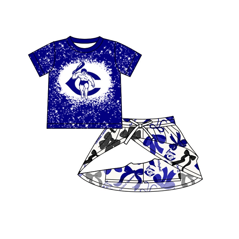 Preorder (moq 5)Baby Girls Gavemen Team Top Bows Plaid Skorts Team Set