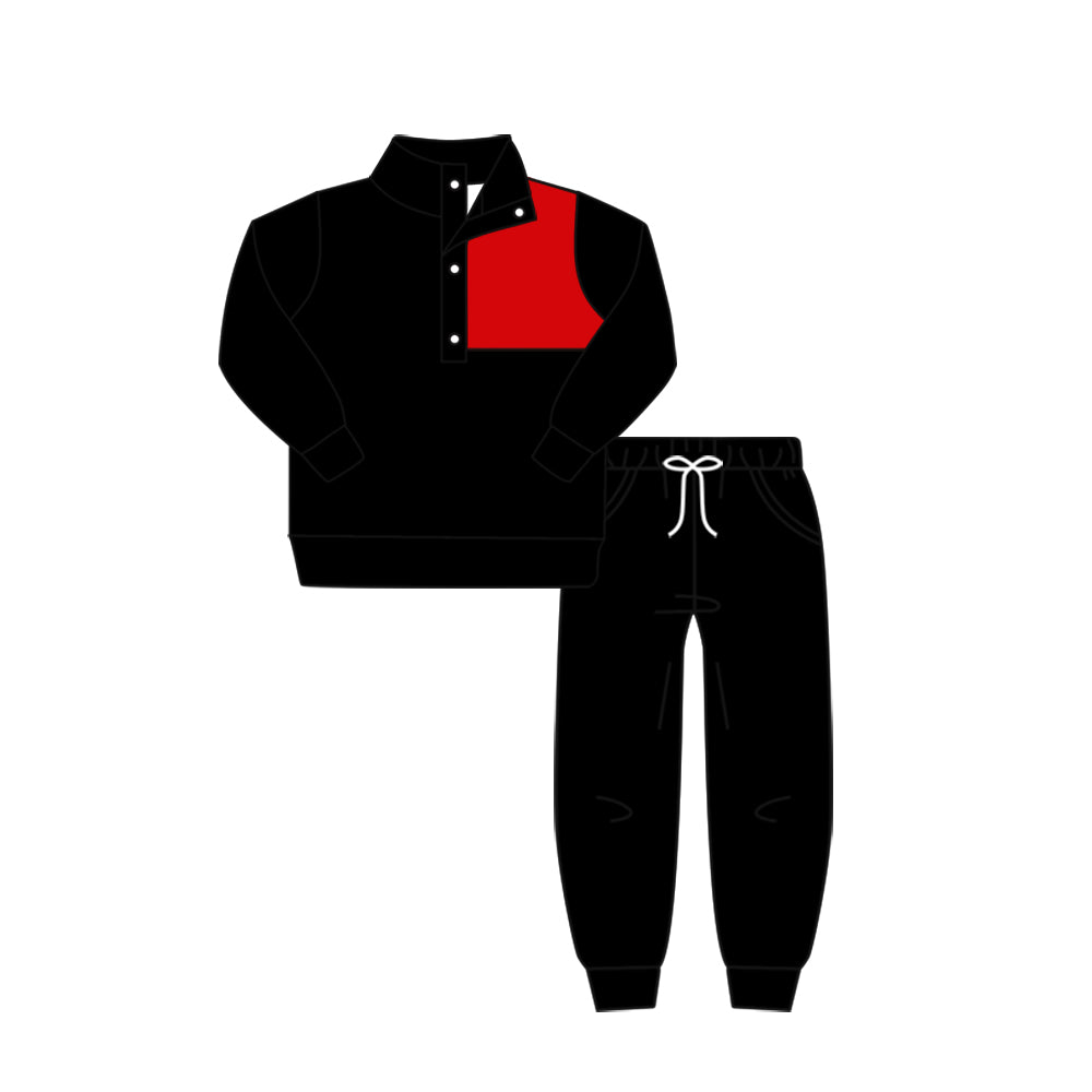 preorder(moq 5) Baby Boys Fall Football Team Black Red Pullover Top Pants Clothing Sets