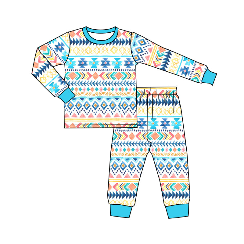 Baby Boys Western Aztec Shirt Pants Pajamas Clothes Sets Preorder(moq 5)