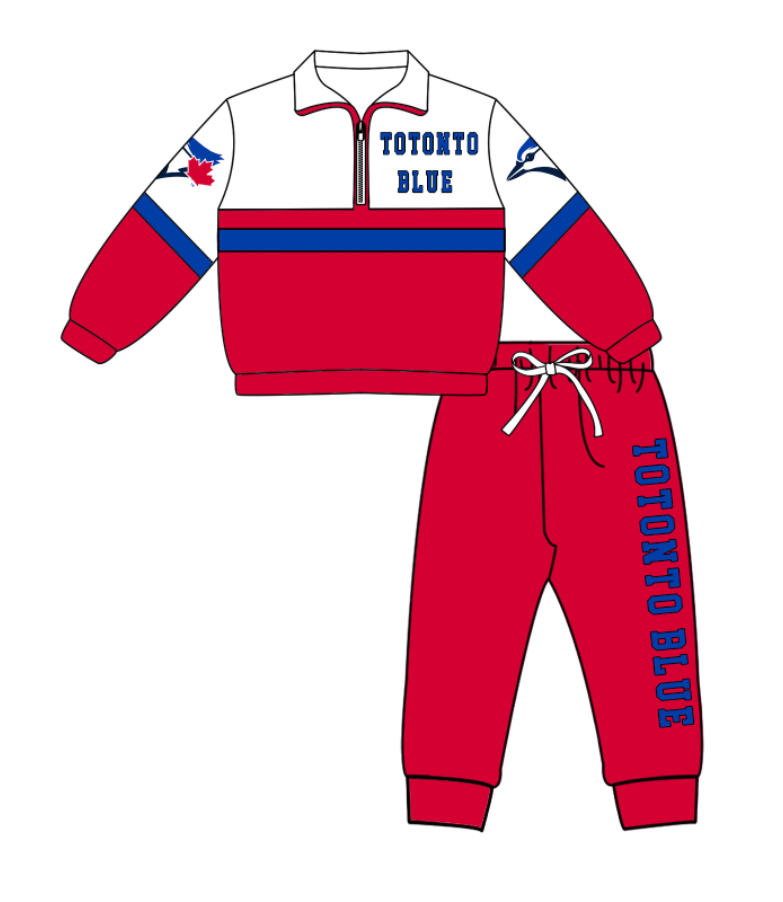 Preorder (moq 5)Baby Boys Totomto Blue Zipper Pullover Jogger Pants Team Clothes Set