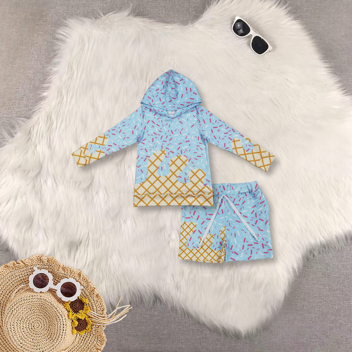 Baby Boys Blue Drip Sprinkles Long Sleeves Hoodie Shorts Team Clothes Sets