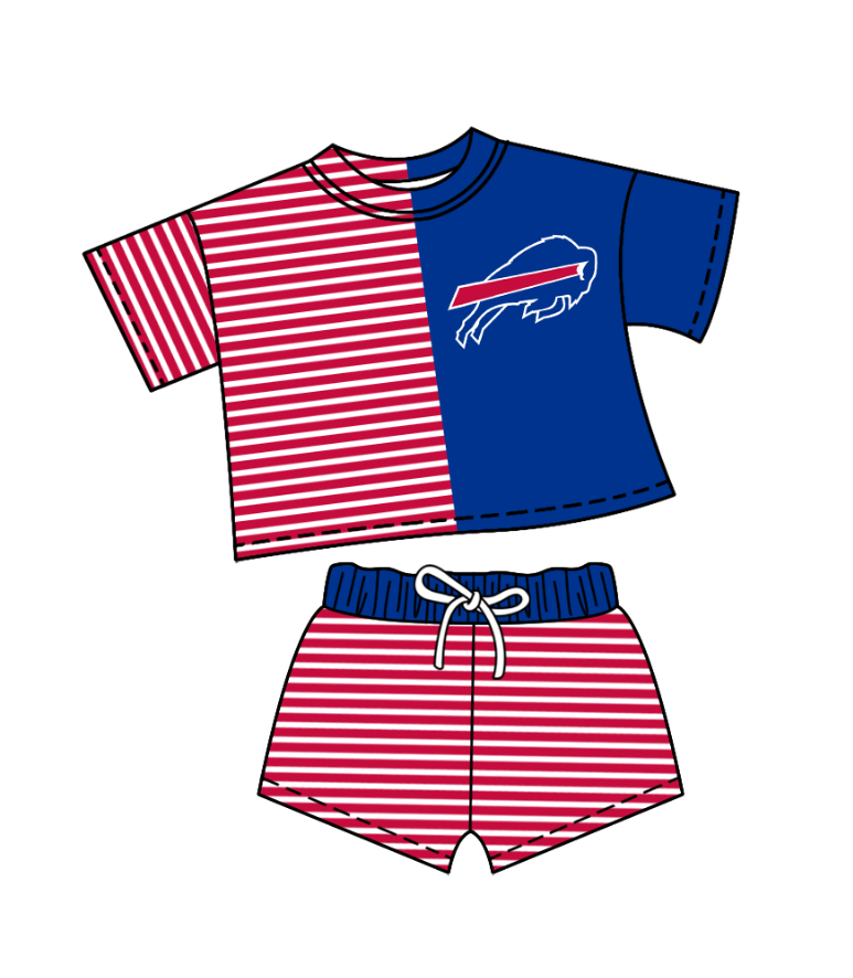 Preorder (moq 5)Baby Girls Red Stripe Bulls Top Shorts Team Clothes Sets