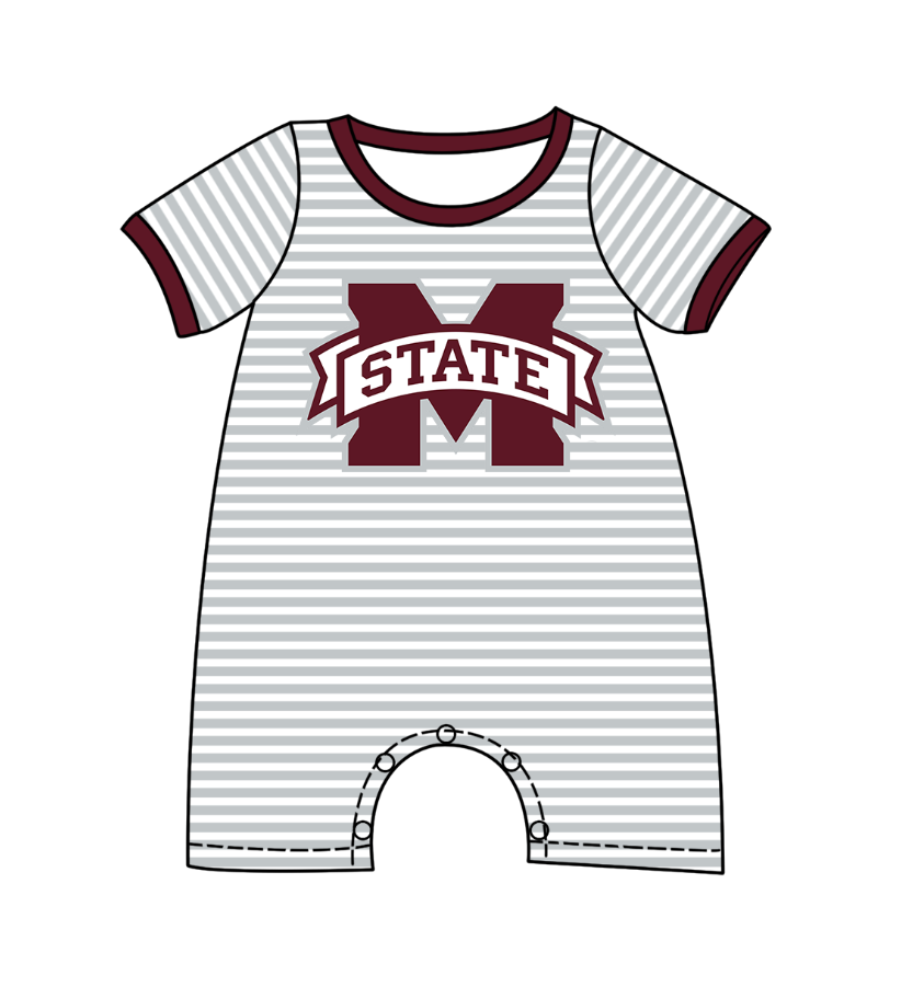 preorder(moq 5) Baby Boys Short Sleeve Grey Stripe M State Team Rompers