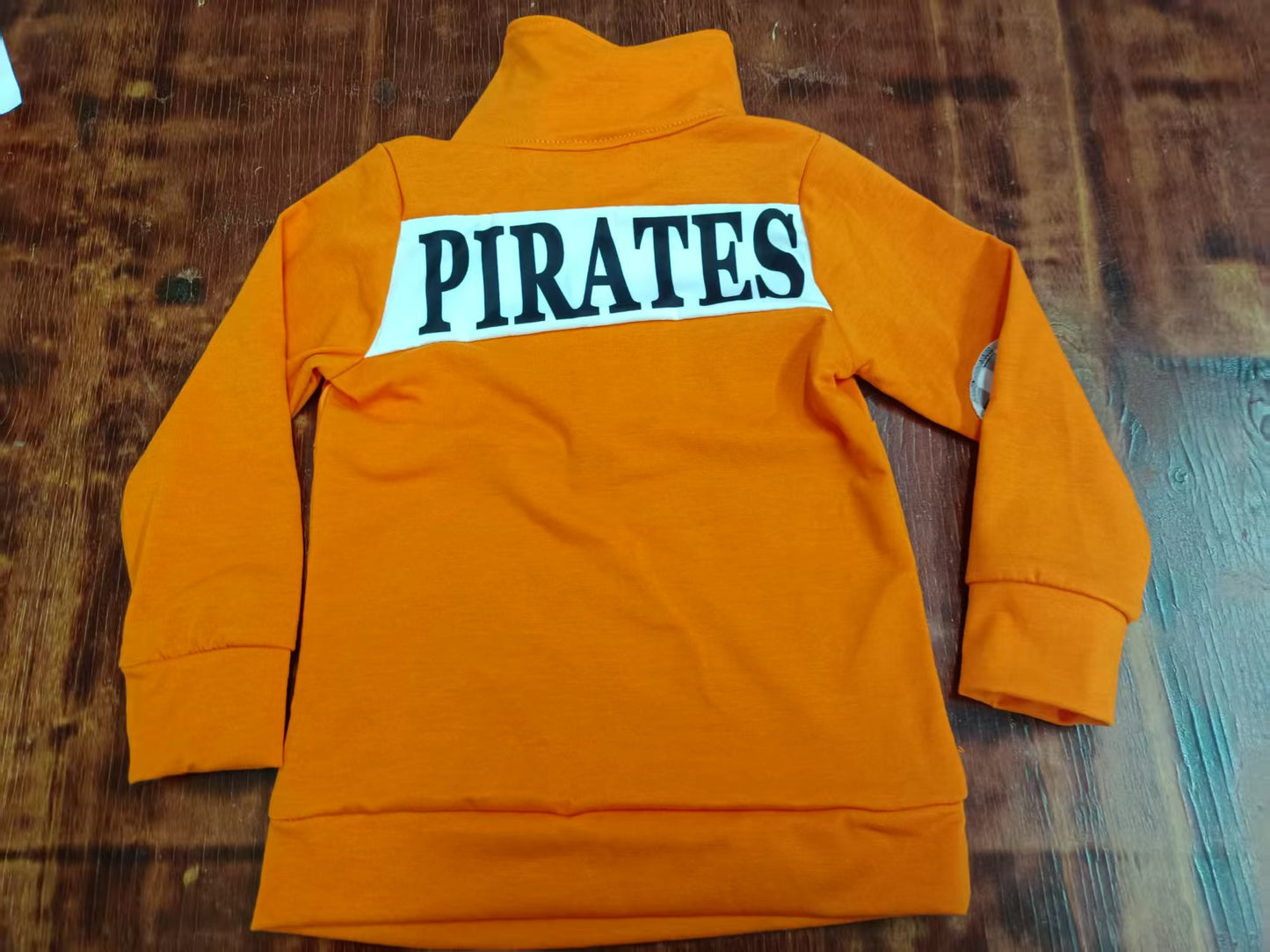 Preorder moq 5 Baby Boys Orange Long Sleeves Pirates Zipper Pullovers Top