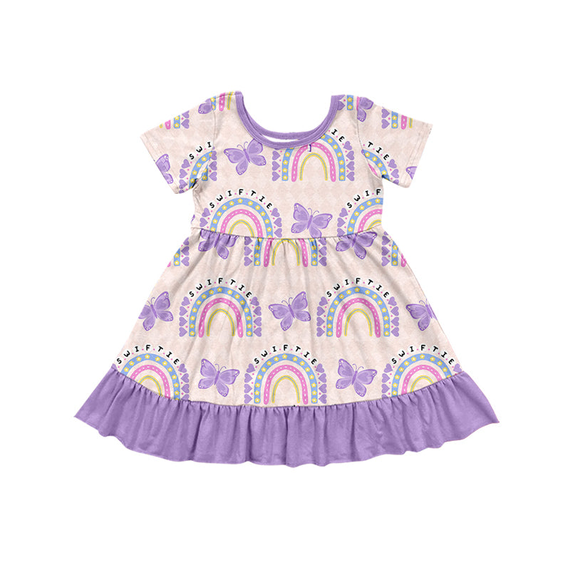 Preorder (moq 5)Baby Girls Lavender Singer Butterfly Knee Length Dresses