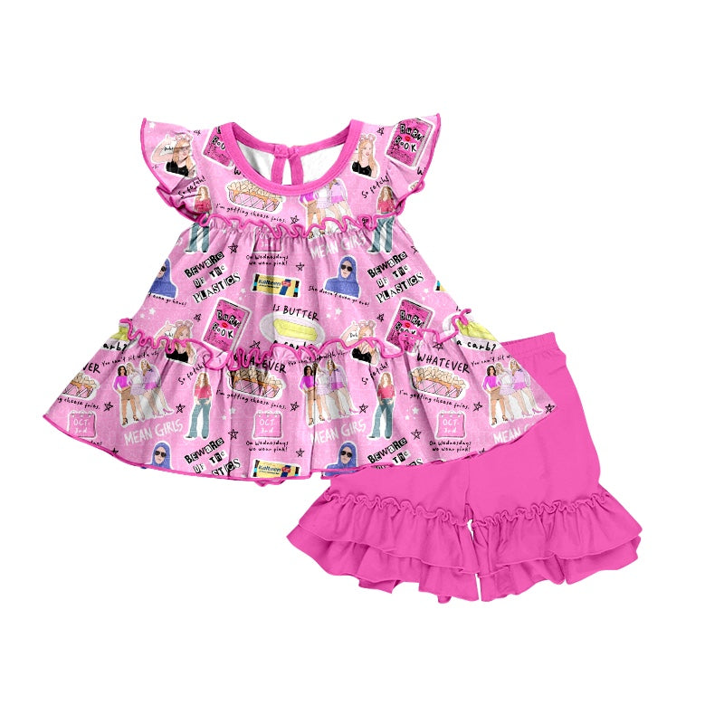 Baby Girls Pink Singer Tunic Top Ruffle Shorts Clothes Sets order preorder (moq 5)
