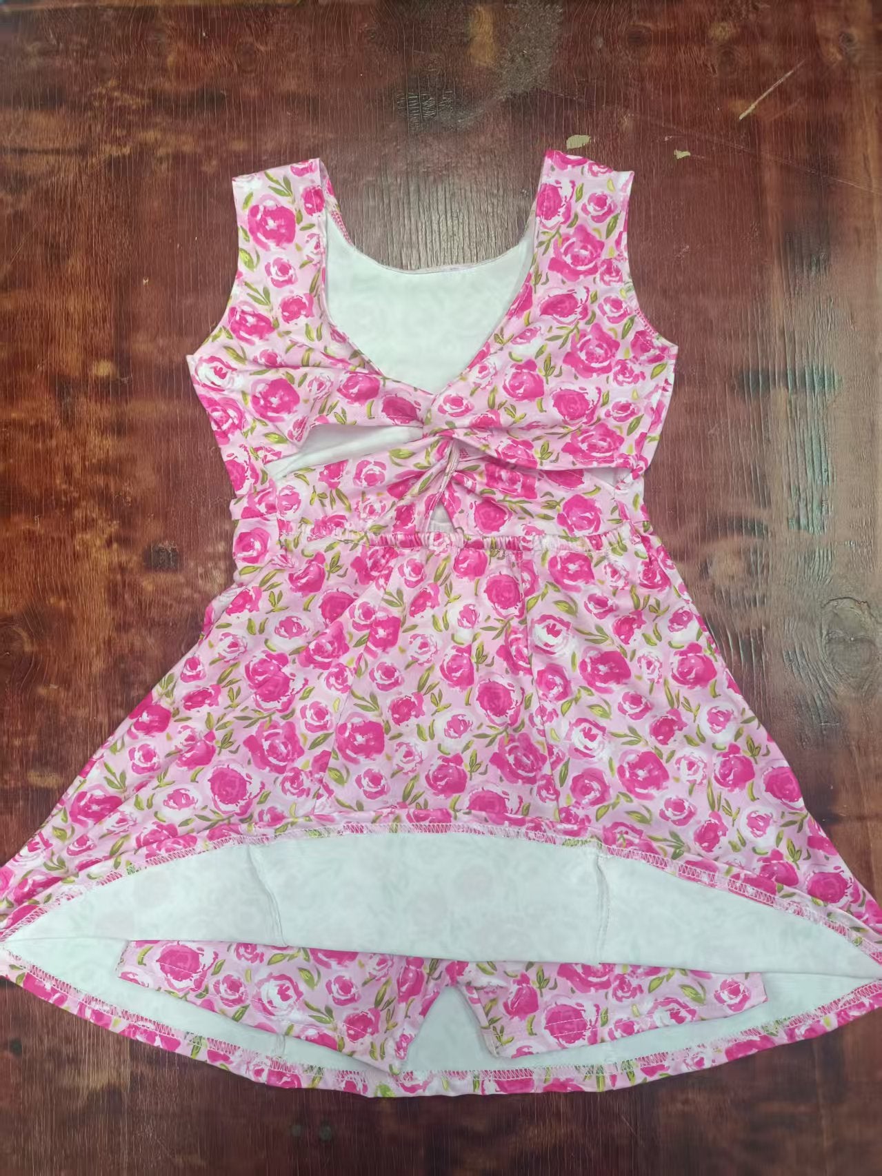 Preorder moq 5 Baby Girls Sleeveless Pink Flowers Skort Knee Length Dress