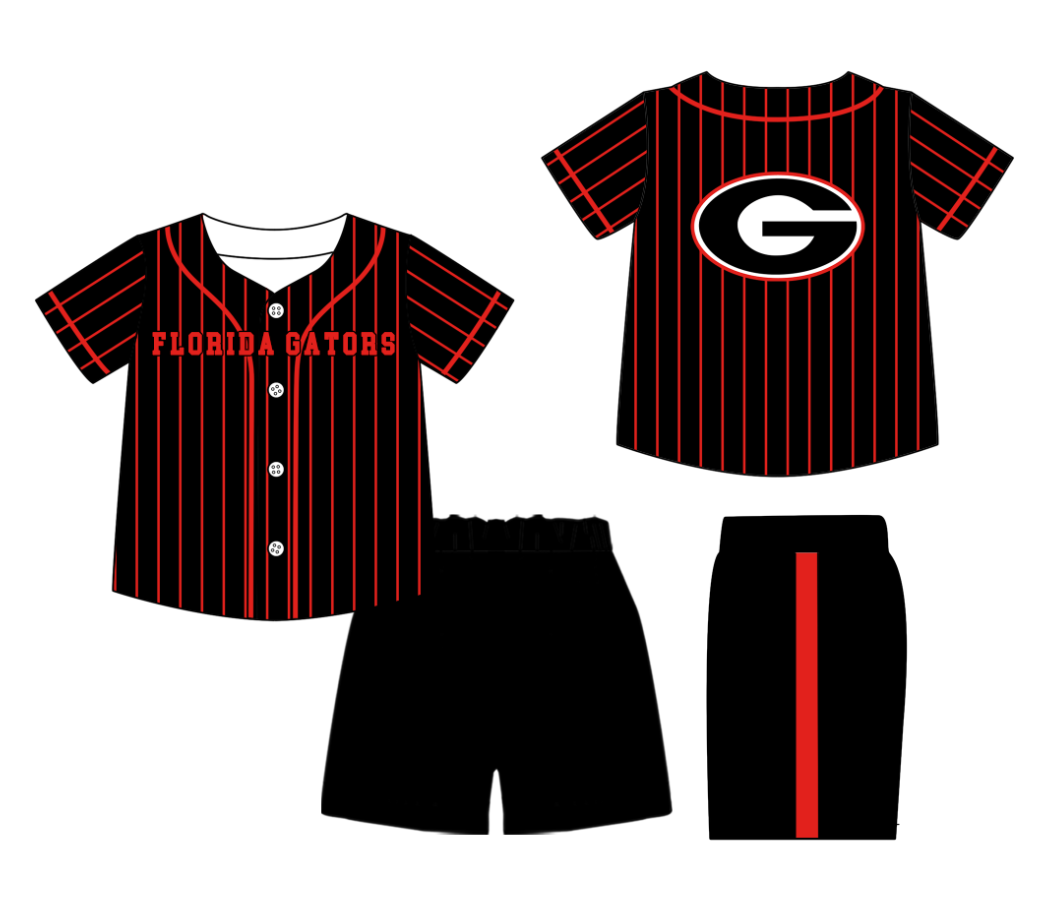 Preorder (moq 5)Baby Boys Red Stripe Florida Gators Button Top Shorts Team Clothes Sets