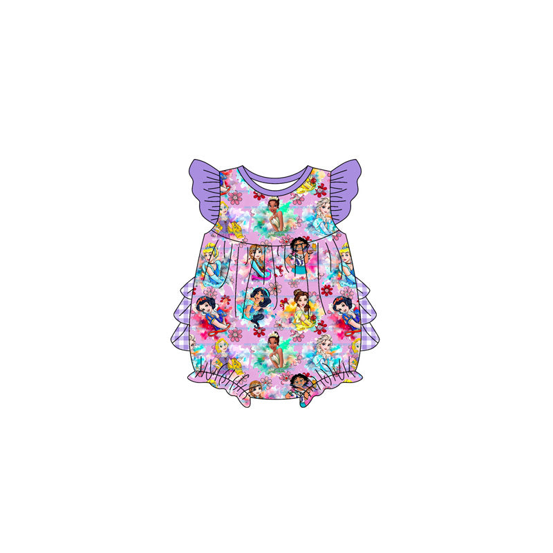 Preorder(moq 5)Baby Infant Girls Princess Purple Ruffles Rompers