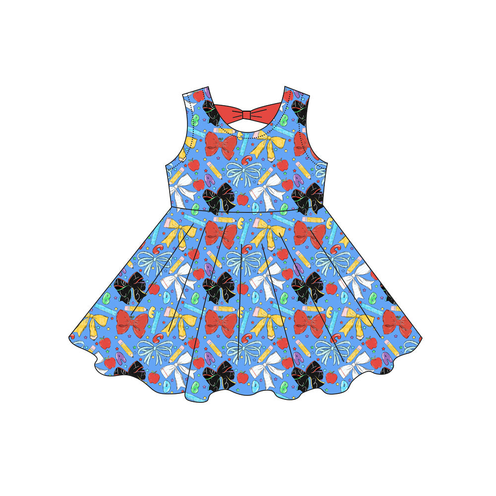 Preorder moq 5 Baby Girls Sleeveless Apples Pencils Back to School Knee Length Dresses