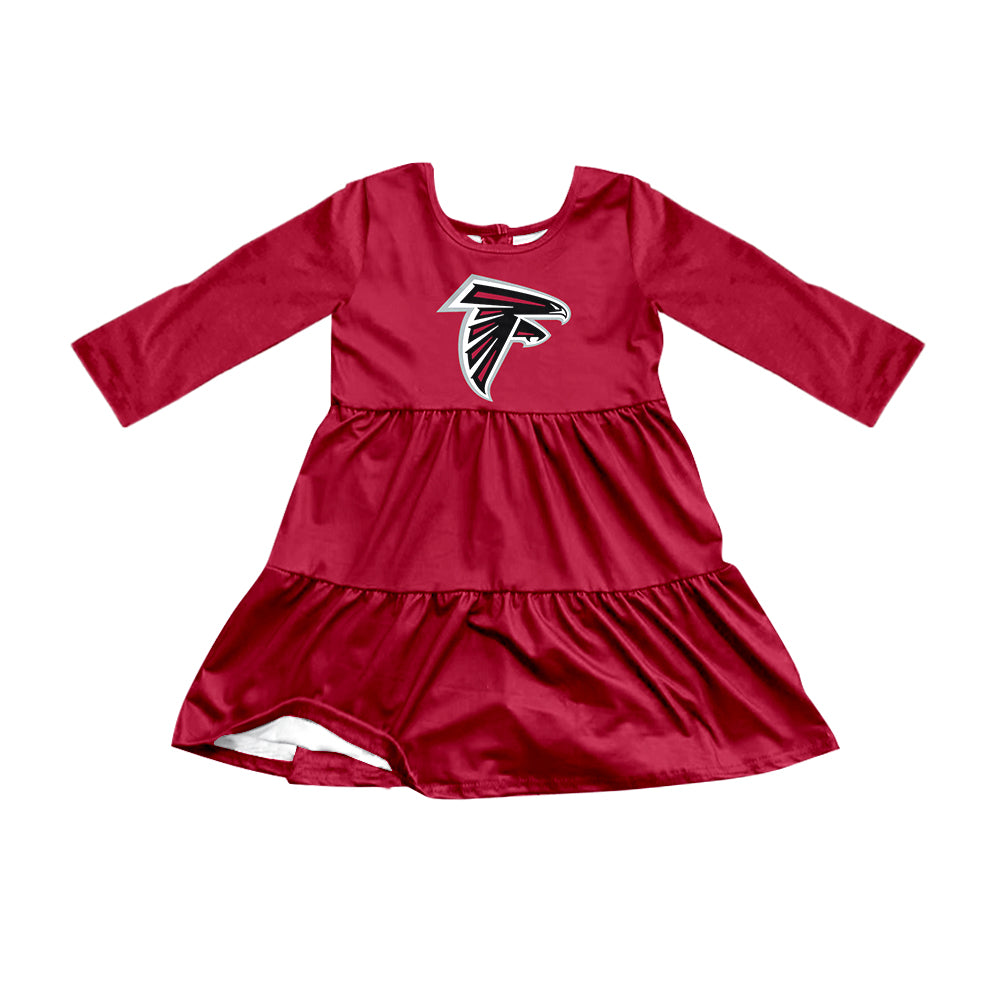 Preorder (moq 5)Baby Girls Red Long Sleeves Stripe Eagles Shorts Team Knee Length Dresses